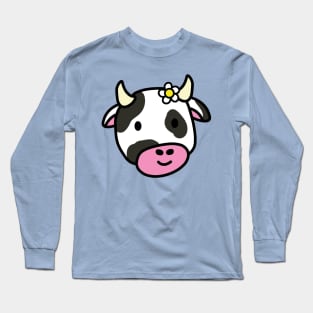 Cute cartoon dairy cow doodle with a daisy flower Long Sleeve T-Shirt